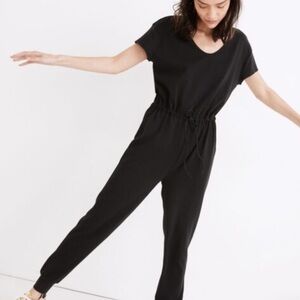 MADEWELL MWL Soft Breeze Drawstring Jersey Jumpsuit, Black Size S!